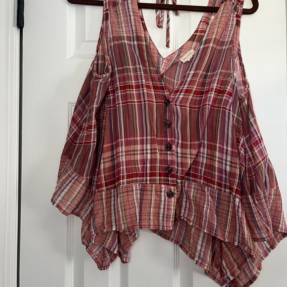 Pilcro Red Sleeveless Asymmetrical Blouse